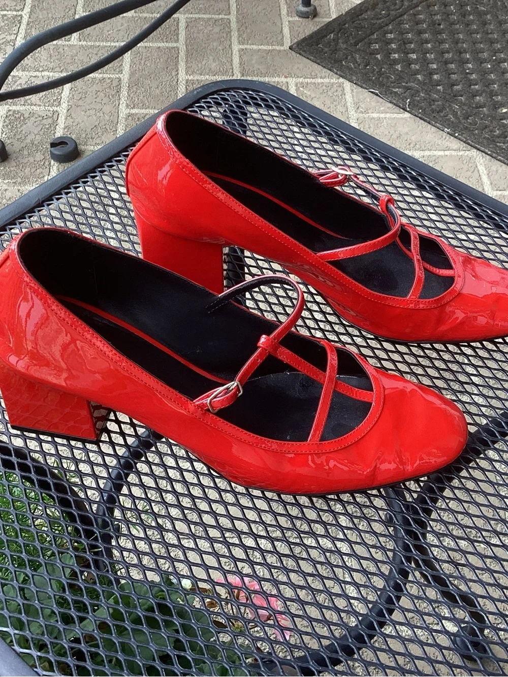 KHAITE Red Patent Mary Jane Heels with T-Strap